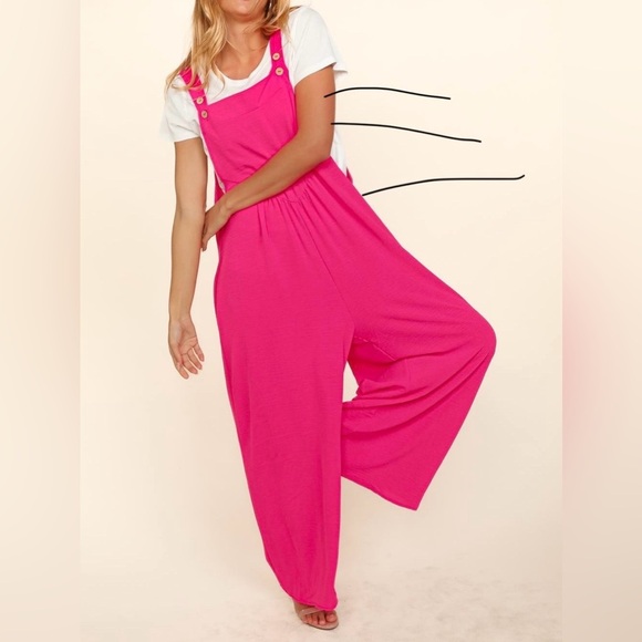 🔥🔥Wide Leg Bib Overalls Sleeveless Jumpsuit Baggy Comfy Pink - Picture 4 of 4